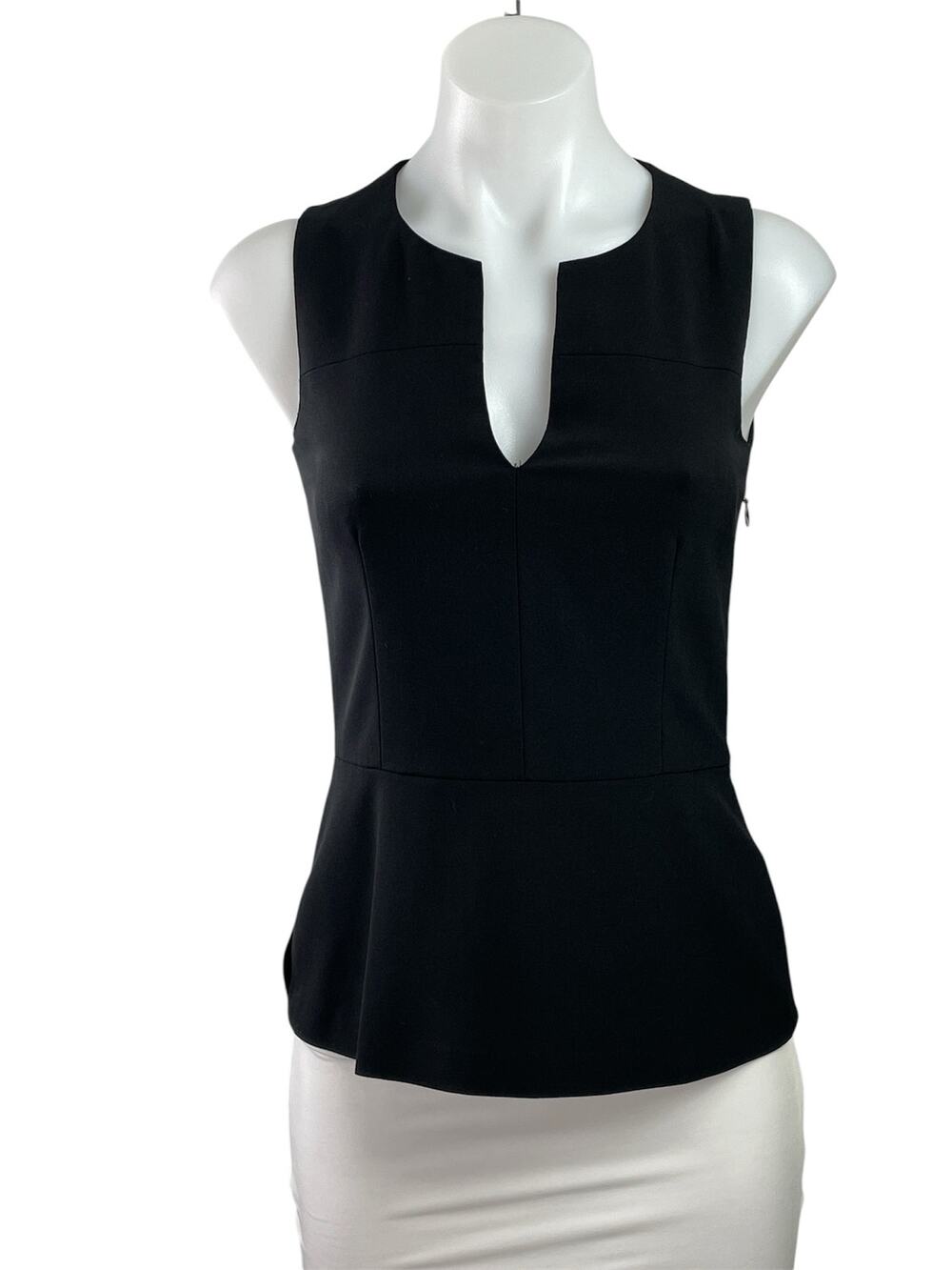 Theory Etia Women's Black Wool Sleeveless Peplum Round V Neck Casual Tank Top P